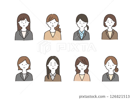 Hand-drawn illustration set of young women (upper body, business) 126821513