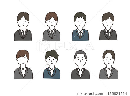 Hand-drawn illustration set of young men (upper body, business) Hand-drawn illustration set of young men (upper body, business) 126821514