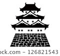 黑白插圖：一座日本城堡，有三層塔樓和砲塔 126821543