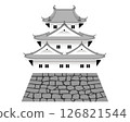帶有三層塔樓和角樓的日本城堡插圖 126821544