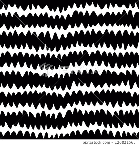 Zigzag seamless pattern in black and white. Hand drawn zig zag bold texture with irregular chevron wave design. Drag to swatches panel to use.. 126821563