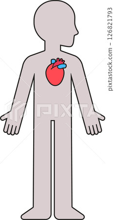 Cartoon human body silhouette with anatomical heart 126821793