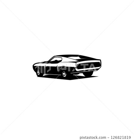 Mustang sportsroof Company Logo. Vintage car logo vector from rear view isolated. Set of ready-made logo templates isolated vector Mustang sportsroof Company Logo. Vintage car logo vector from rear view isolated. Set of ready-made logo templates isolated vector 126821819