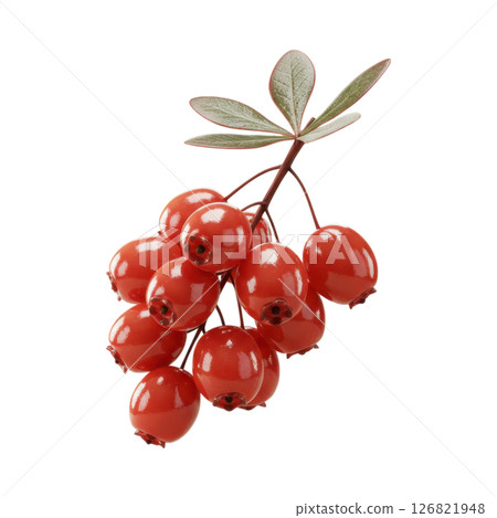 Lustrous Red Barberry Cluster with Green Leaves Lustrous Red Barberry Cluster with Green Leaves 126821948