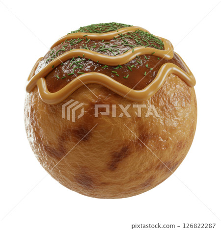 Delicious Japanese Takoyaki Ball with Sauce and Green Sprinkles 126822287