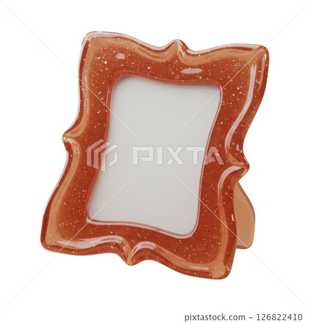 Ornate Glossy Brown Picture Frame with Wavy Design 126822410