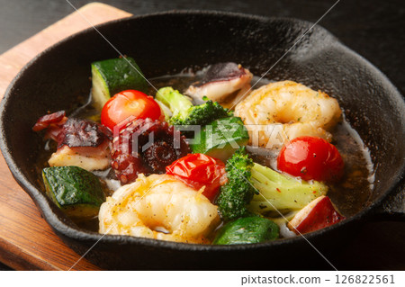 Shrimp, Octopus and Vegetable Ajillo Shrimp, Octopus and Vegetable Ajillo 126822561
