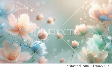 Pastel flower background with faint glow, creamy texture, and dreamy bokeh mood. 126822693