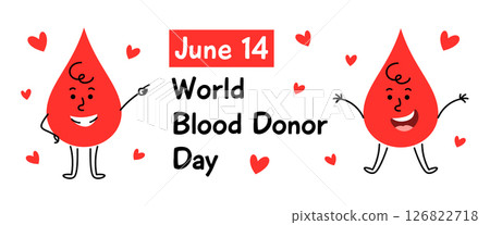 Blood Donor Day banner cute blood drop character Blood Donor Day banner cute blood drop character 126822718