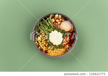 Portion of cold summer russian soup okroshka Portion of cold summer russian soup okroshka 126822773