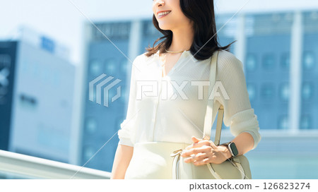 Woman/businesswoman walking in an office district 126823274