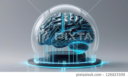 Futuristic AI Brain Technology Concept with Digital Circuitry in Transparent Dome 126823309