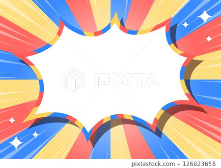 Halftone patterned sunburst and spike frame background with focus lines and glitter decoration Halftone patterned sunburst and spike frame background with focus lines and glitter decoration 126823658
