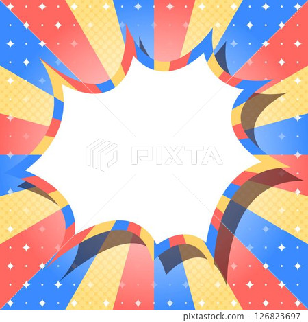 Halftone patterned sunburst and spike frame background, glitter pattern, square size 126823697