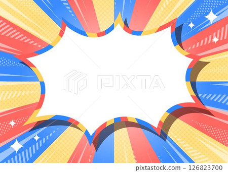 Halftone patterned sunburst and spike frame background with focus lines and glitter decoration 126823700