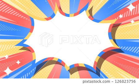 Halftone patterned sunburst and spike frame background with focus lines and glitter decoration Halftone patterned sunburst and spike frame background with focus lines and glitter decoration 126823756