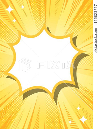 Halftone patterned sunburst and spike frame background with focus lines and glitter decoration 126823757