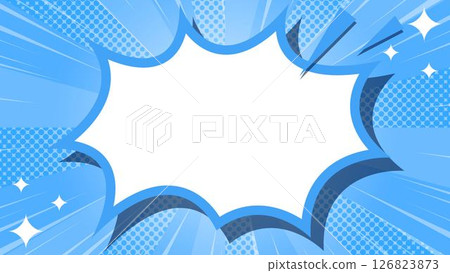 Halftone patterned sunburst and spike frame background with focus lines and glitter decoration 126823873