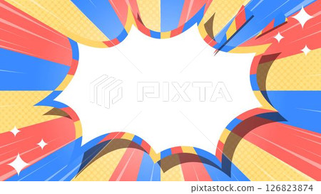 Halftone patterned sunburst and spike frame background with focus lines and glitter decoration Halftone patterned sunburst and spike frame background with focus lines and glitter decoration 126823874