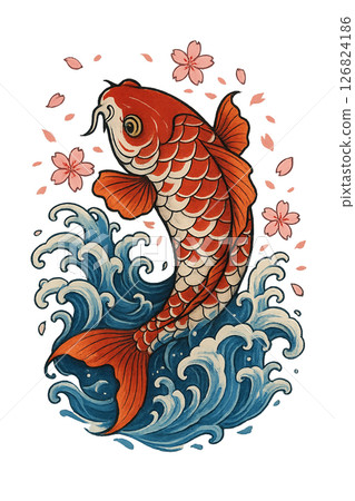 Carp, cherry blossoms and waves 126824186