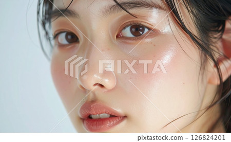 Beautiful woman's profile with natural light reflection 126824201