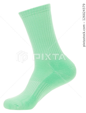 Mint green athletic sock with reinforced arch support isolated on white 126824379
