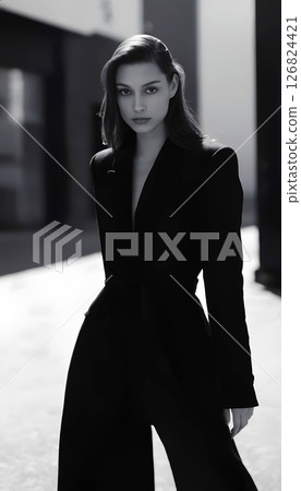 Woman In Black Coat 126824421