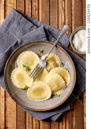 Fresh Homemade Ravioli with Parmesan Cheese 126824438