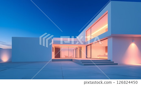 Simple white house with smooth surfaces. 126824450