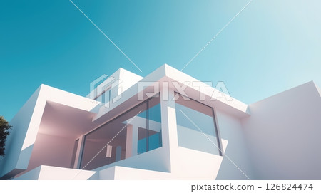 Simple white house emphasizing light and space. 126824474