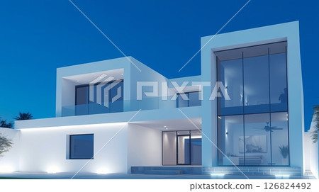 White minimalist house with clear lines. 126824492