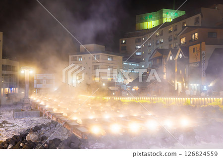 Night view of Kusatsu hot spring yuba field 126824559