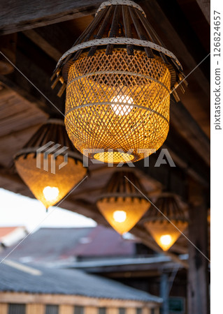 Hanging traditional woven lamp shade with various shape 126824657