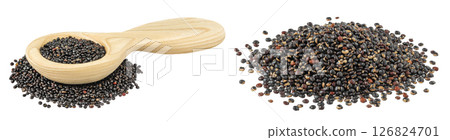 black quinoa in wooden spoon isolated on white background black quinoa in wooden spoon isolated on white background 126824701