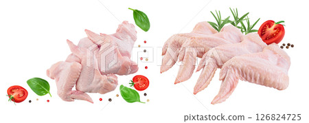 Raw chicken wings isolated on white background with full depth of field. Top view with copy space for your text. Flat lay Raw chicken wings isolated on white background with full depth of field. Top view with copy space for your text. Flat lay 126824725