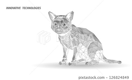 Robot cat low poly illustration. Polygonal feline artificial intelligence animal art. Technology science robotics pet design. White gray geometric background low poly style vector Robot cat low poly illustration. Polygonal feline artificial intelligence animal art. Technology science robotics pet design. White gray geometric background low poly style vector 126824849