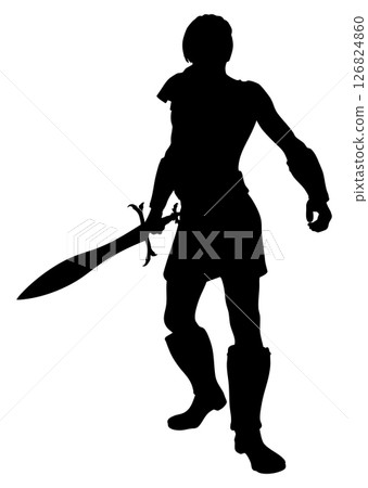 Silhouette of a Warrior with Sword Silhouette of a Warrior with Sword 126824860