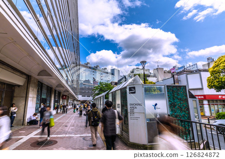 Yokohama cityscape, Japan, June 1st. In front of Yokohama Station. View of smoking areas, etc. 126824872