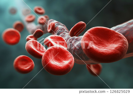 Detailed View of Red Blood Cells in a Human Blood Vessel. Detailed View of Red Blood Cells in a Human Blood Vessel. 126825029