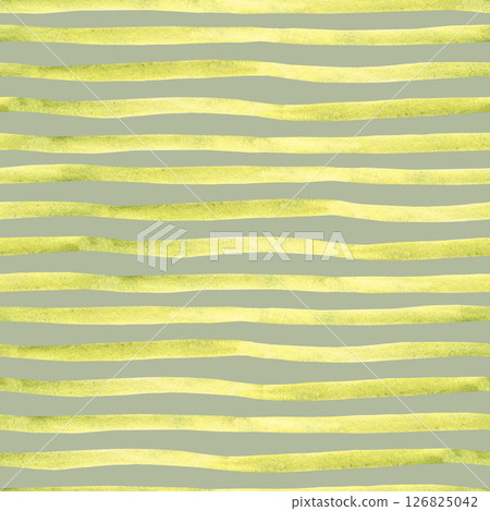Green yellow striped pattern on a dark green background. Hand drawn Watercolor Seamless texture from horizontal Brush Strokes, Lines. For textile, packaging paper prints. Green yellow striped pattern on a dark green background. Hand drawn Watercolor Seamless texture from horizontal Brush Strokes, Lines. For textile, packaging paper prints. 126825042