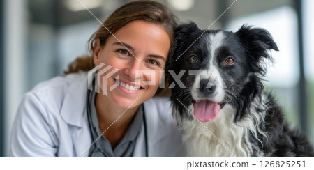 Female Veterinarian with Border Collie Dog 126825251