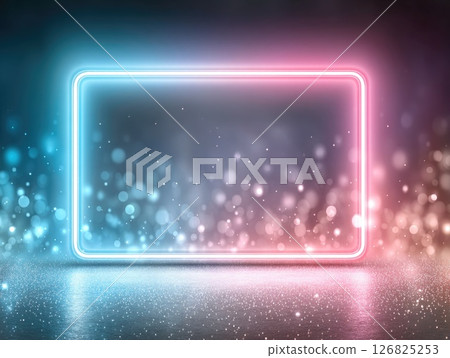 Glowing Neon Frame with Sparkles on Dark Background Glowing Neon Frame with Sparkles on Dark Background 126825253