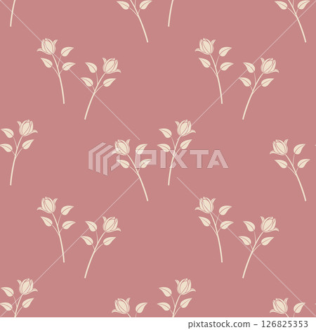 Elegant floral pattern of roses. Seamless pattern with hand drawn rose flowers on pink background. Elegant floral pattern of roses. Seamless pattern with hand drawn rose flowers on pink background. 126825353