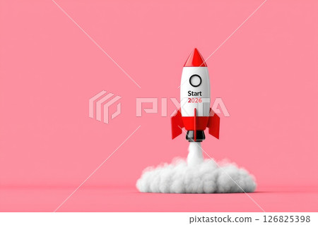 Startup Launch Concept with Rocket and 2026 Date Startup Launch Concept with Rocket and 2026 Date 126825398