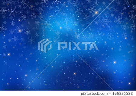 Winter night sky illustration with dark blue background. Stars shine snowflakes fall sparkling in space. The galaxy glows with light creating magical atmosphere filled with fantasy cosmic beauty Winter night sky illustration with dark blue background. Stars shine snowflakes fall sparkling in space. The galaxy glows with light creating magical atmosphere filled with fantasy cosmic beauty 126825528