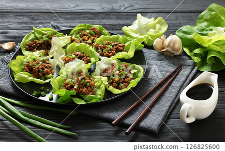 Fresh and Crispy Ground Chicken lettuce wraps 126825600