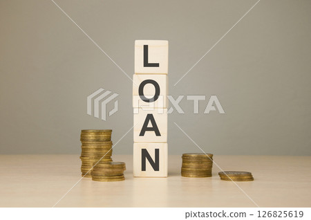 Stack of wooden cubes word loan Stack of wooden cubes word loan 126825619