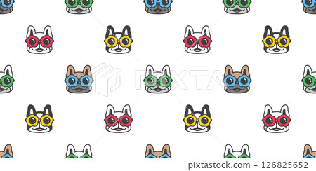 dog seamless pattern french bulldog flower sunglasses daisy vector puppy smiling face pet breed cartoon gift wrapping paper repeat wallpaper tile background doodle illustration isolated design 126825652