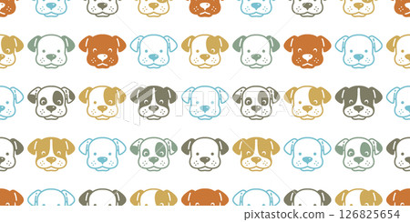dog seamless pattern vector puppy smiling face french bulldog pet breed cartoon doodle tile background gift wrapping paper repeat wallpaper illustration isolated design color 126825654