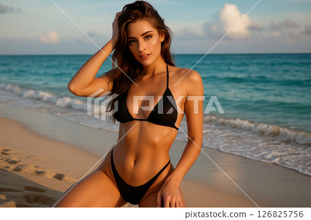 Beautiful model on the beach 126825756